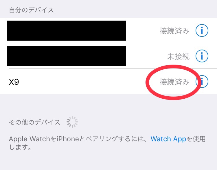 iPhoneのBluetooth設定画面　接続後