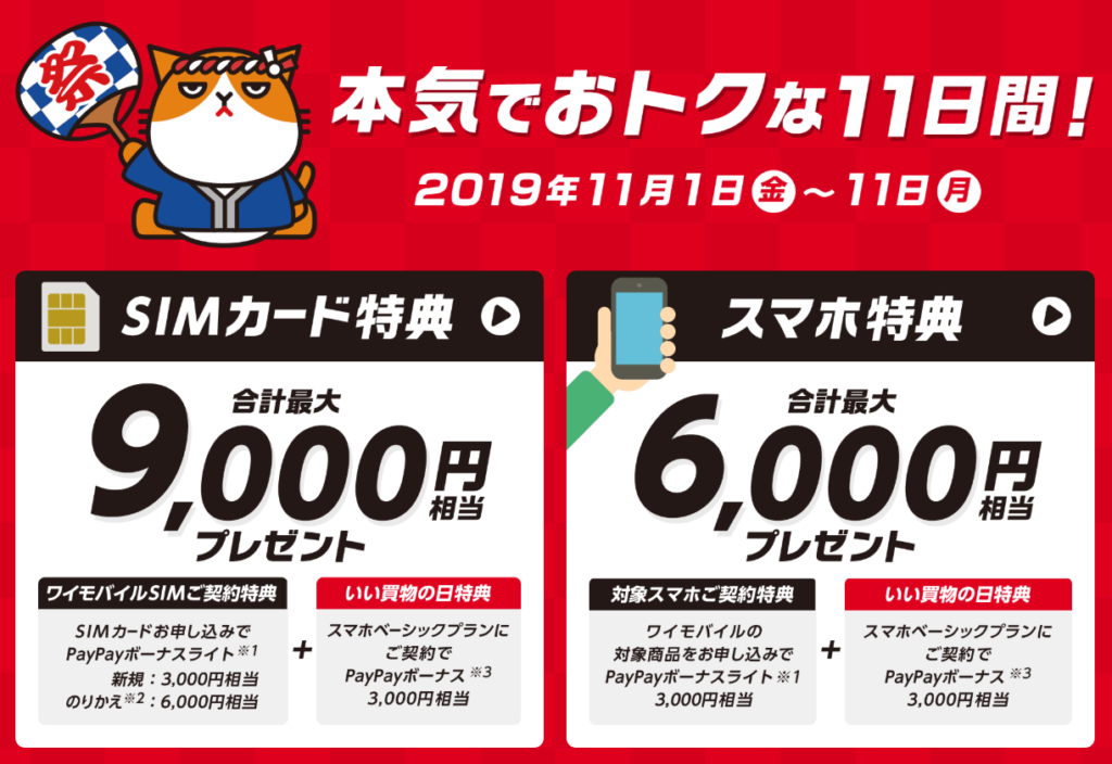 ワイモバイル2019年11月キャンペーン