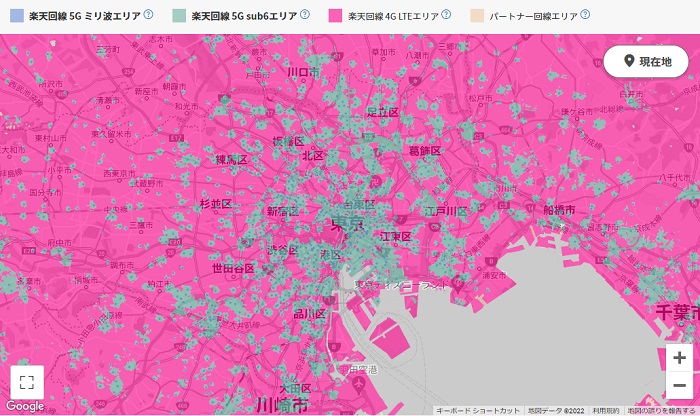 2022年9月の楽天回線（5G）エリア