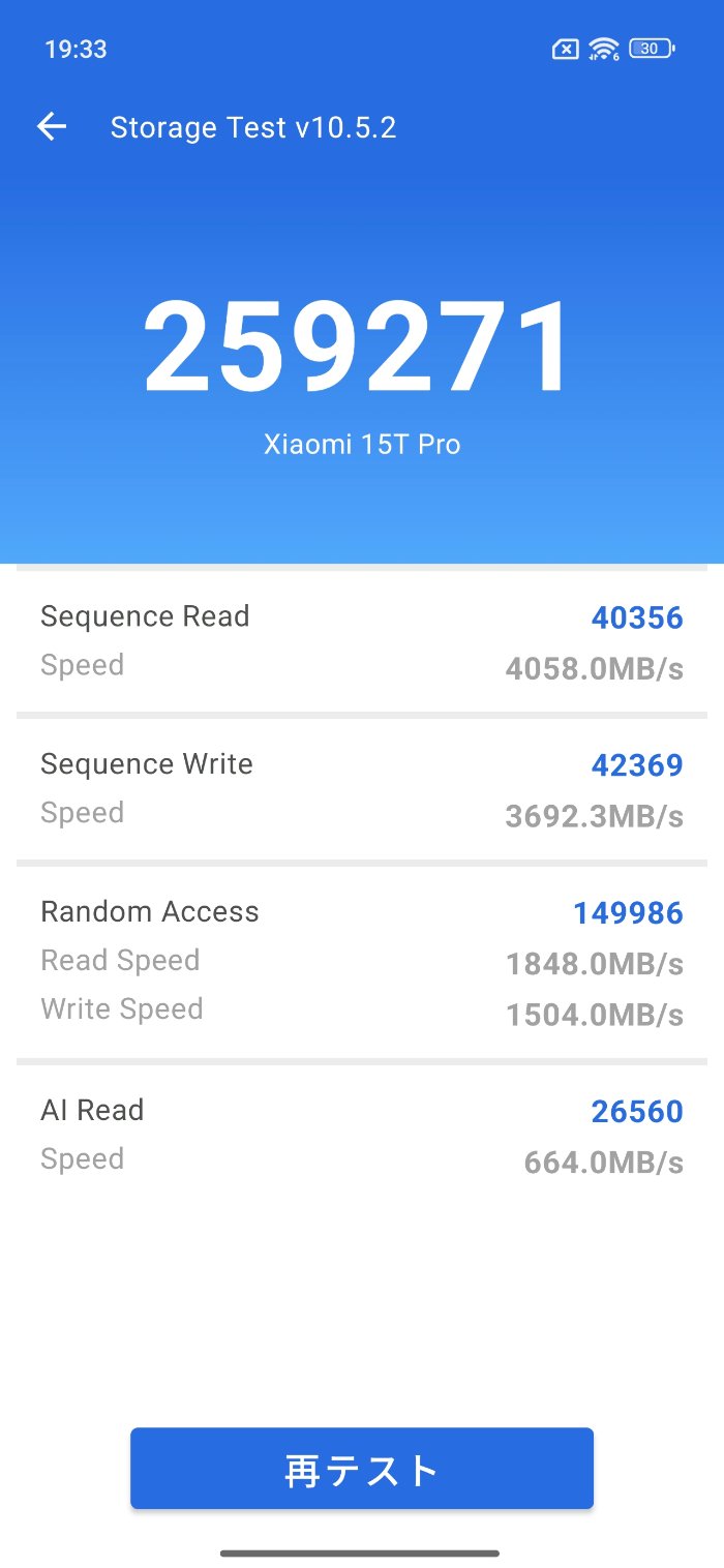 Xiaomi 15T ProのAnTuTuストレージテストスコア